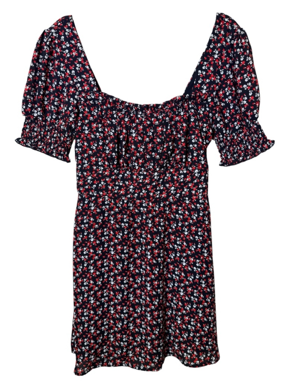 ROW A Medium Smocked Square-Neck Mini Dress in Red Floral Print
